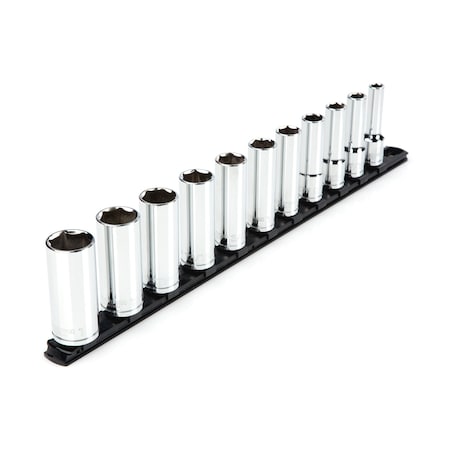 Tekton 1/2 Inch Drive Deep 6-Point Socket Set with Rail, 11-Piece (3/8-1 in.) SHD92105